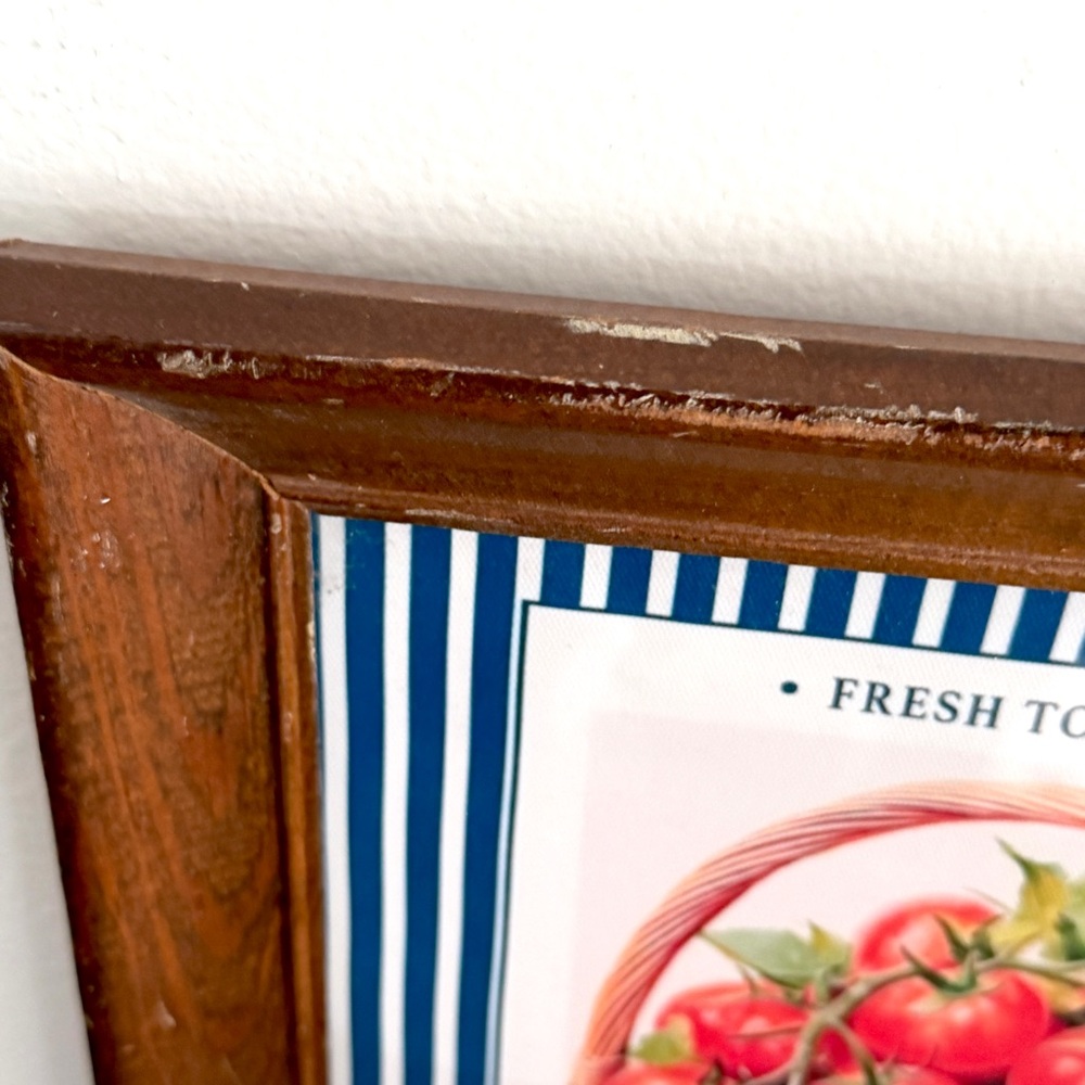 Fresh Tomatoes Canvas Art Print Blue White Stripes Vintage Wood Framed Wall Art - Picture 4 of 9